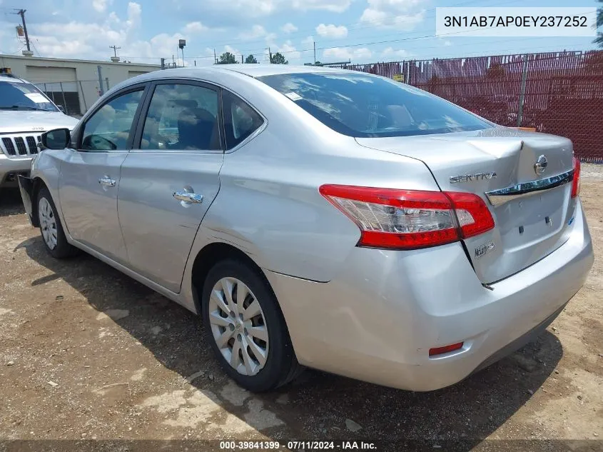 2014 Nissan Sentra Fe+ S/Fe+ Sv/S/Sl/Sr/Sv VIN: 3N1AB7AP0EY237252 Lot: 39841399