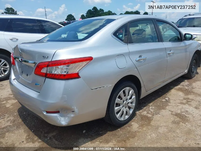 2014 Nissan Sentra Fe+ S/Fe+ Sv/S/Sl/Sr/Sv VIN: 3N1AB7AP0EY237252 Lot: 39841399