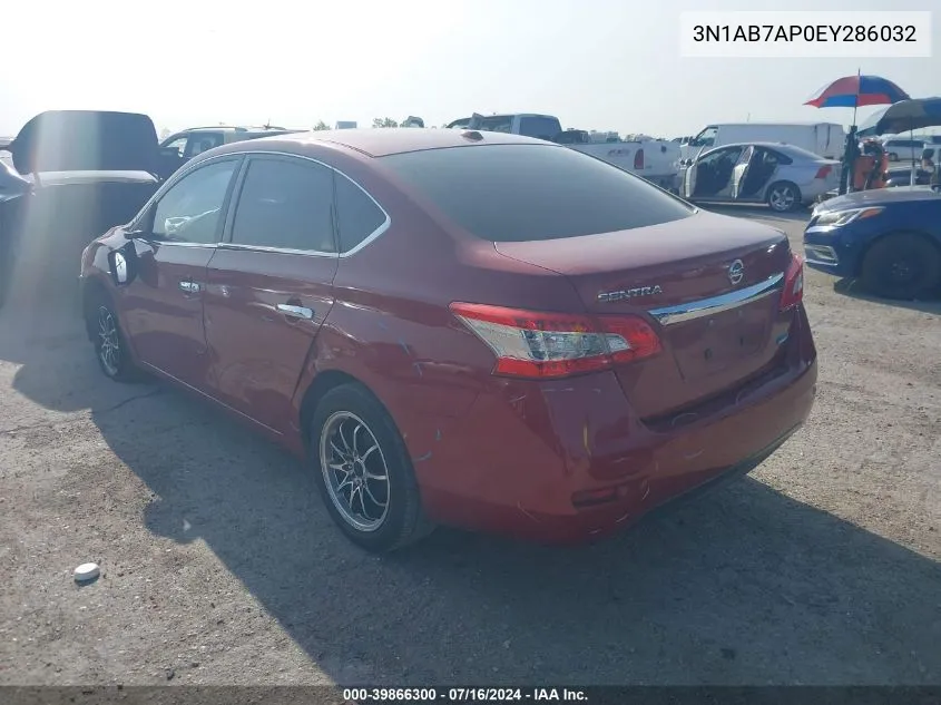 2014 Nissan Sentra Sv VIN: 3N1AB7AP0EY286032 Lot: 39866300