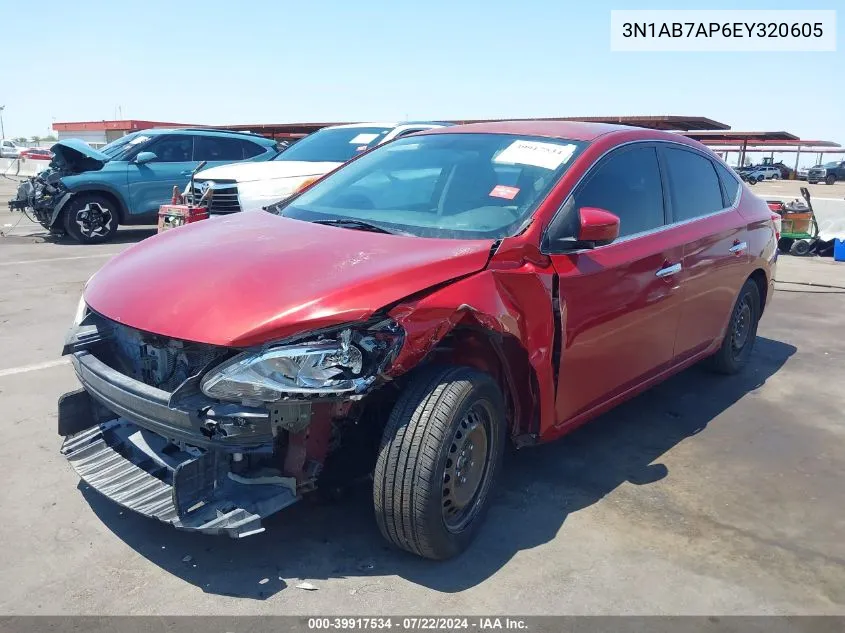 2014 Nissan Sentra Sv VIN: 3N1AB7AP6EY320605 Lot: 39917534