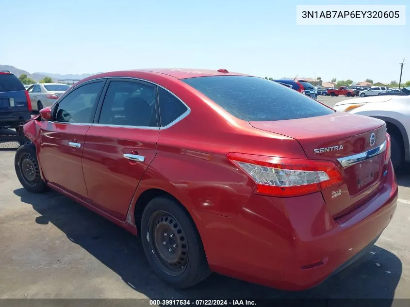 2014 Nissan Sentra Sv VIN: 3N1AB7AP6EY320605 Lot: 39917534