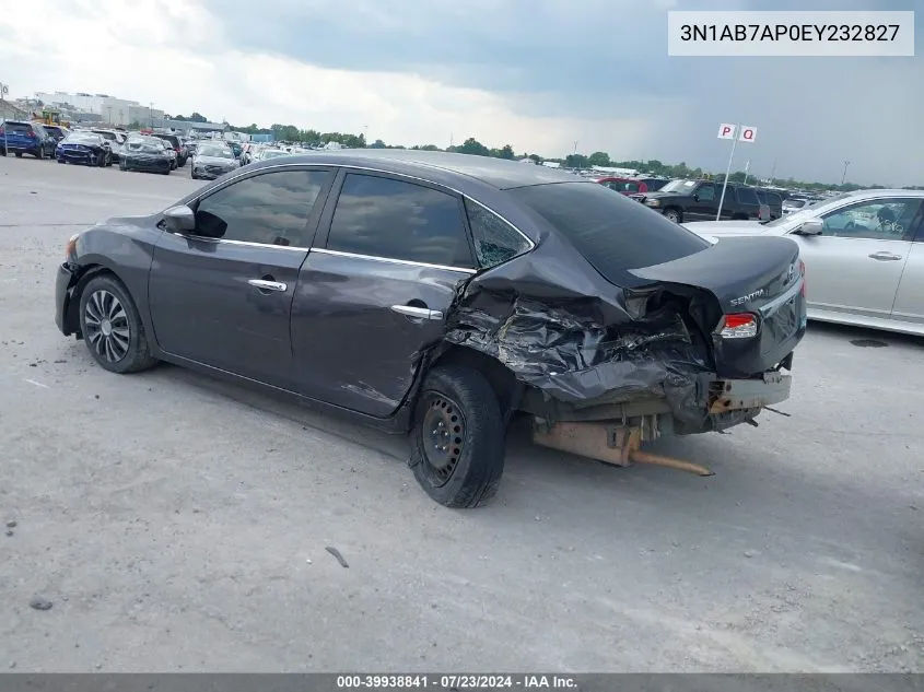 2014 Nissan Sentra Sv VIN: 3N1AB7AP0EY232827 Lot: 39938841