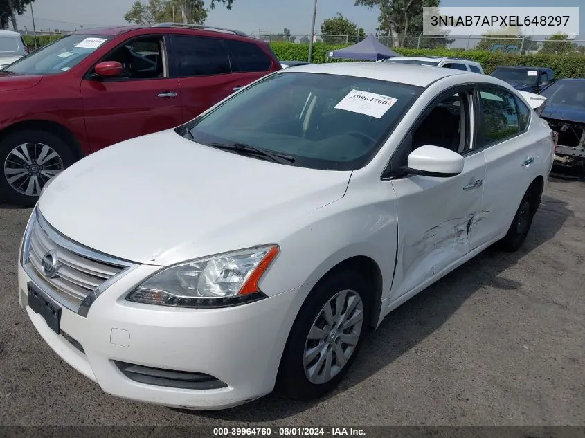 2014 Nissan Sentra Fe+ S/Fe+ Sv/S/Sl/Sr/Sv VIN: 3N1AB7APXEL648297 Lot: 39964760