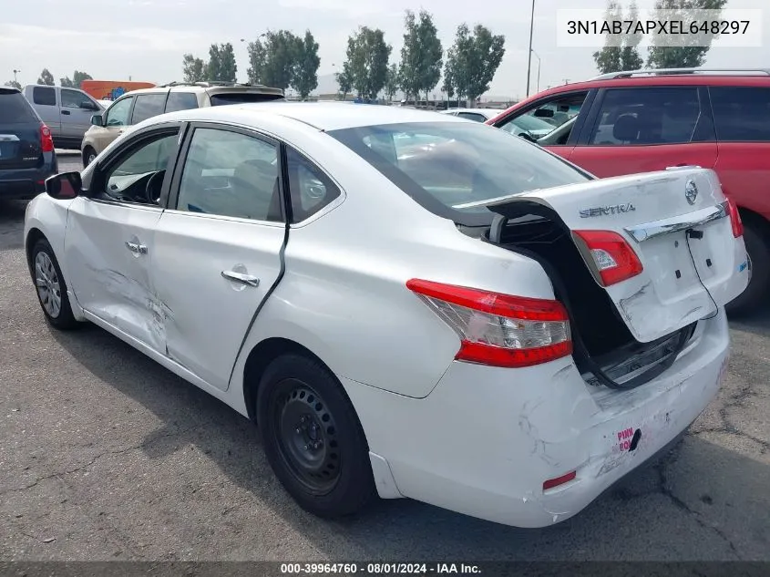 2014 Nissan Sentra Fe+ S/Fe+ Sv/S/Sl/Sr/Sv VIN: 3N1AB7APXEL648297 Lot: 39964760