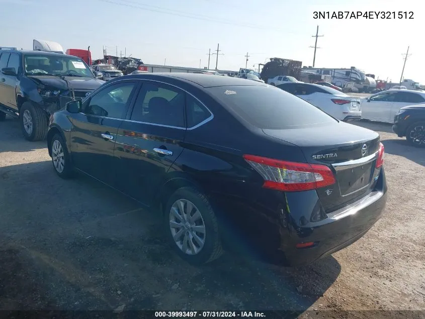 2014 Nissan Sentra S VIN: 3N1AB7AP4EY321512 Lot: 39993497