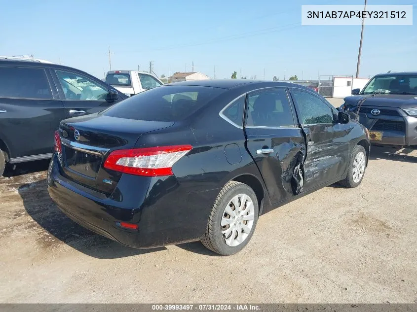 2014 Nissan Sentra S VIN: 3N1AB7AP4EY321512 Lot: 39993497