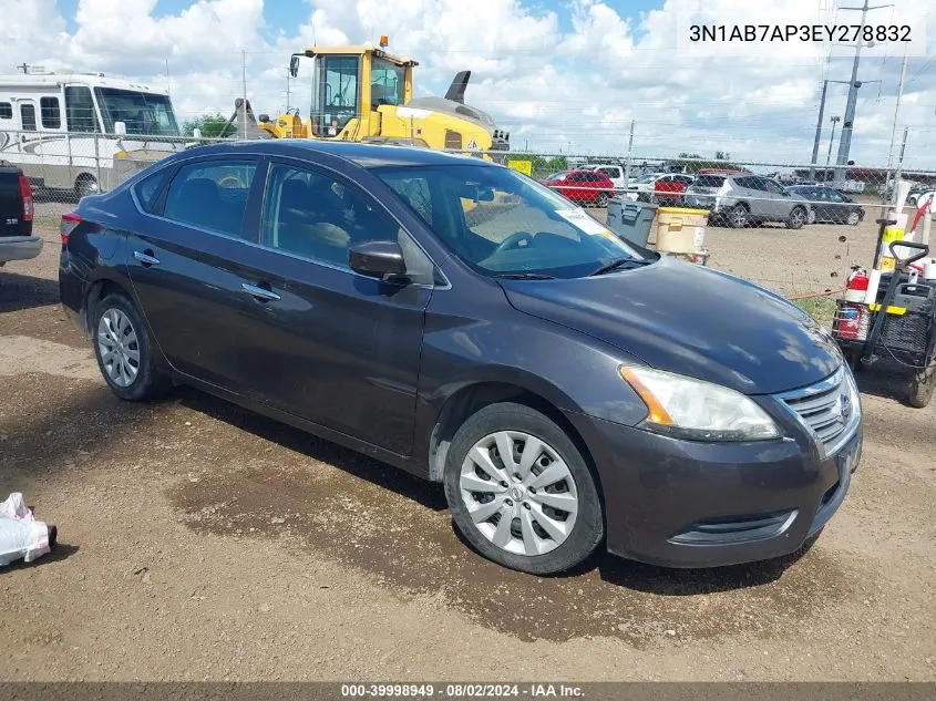 2014 Nissan Sentra S VIN: 3N1AB7AP3EY278832 Lot: 39998949