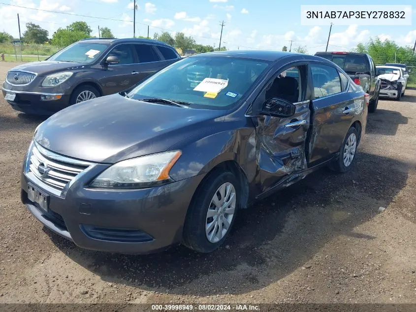 2014 Nissan Sentra S VIN: 3N1AB7AP3EY278832 Lot: 39998949