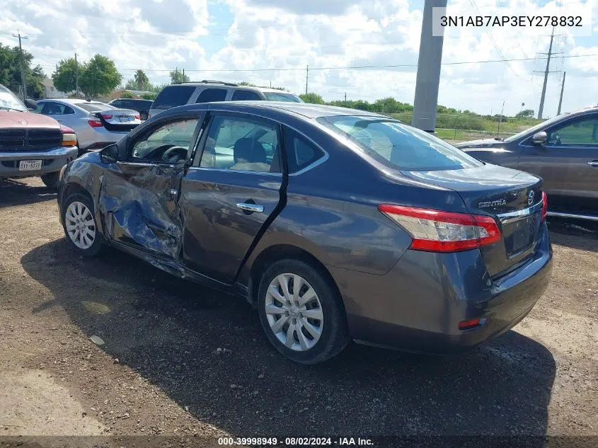 2014 Nissan Sentra S VIN: 3N1AB7AP3EY278832 Lot: 39998949