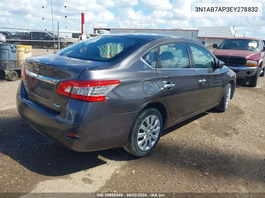 2014 Nissan Sentra S VIN: 3N1AB7AP3EY278832 Lot: 39998949