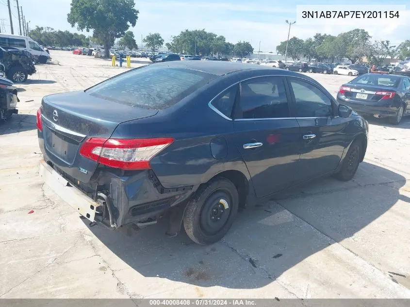 2014 Nissan Sentra S VIN: 3N1AB7AP7EY201154 Lot: 40008408