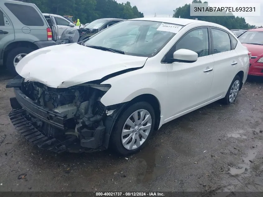 2014 Nissan Sentra S VIN: 3N1AB7AP7EL693231 Lot: 40021737