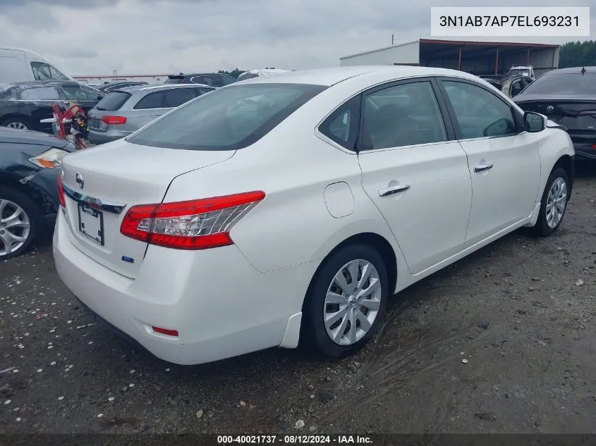 2014 Nissan Sentra S VIN: 3N1AB7AP7EL693231 Lot: 40021737