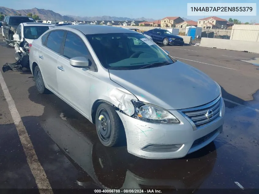 2014 Nissan Sentra S/Sv/Sr/Sl VIN: 1N4AB7AP2EN855379 Lot: 40056788