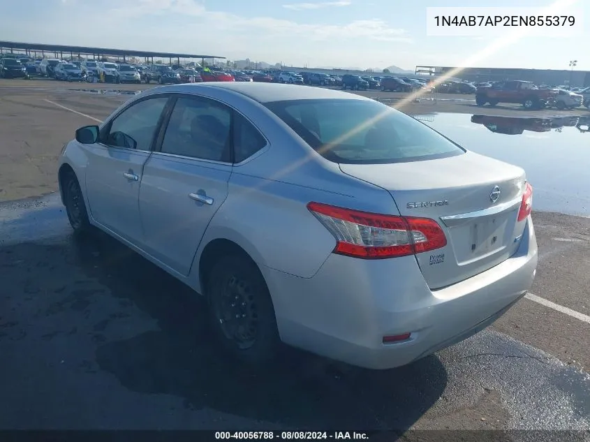 2014 Nissan Sentra S/Sv/Sr/Sl VIN: 1N4AB7AP2EN855379 Lot: 40056788