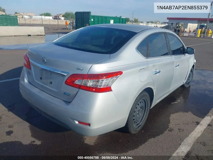 2014 Nissan Sentra S/Sv/Sr/Sl VIN: 1N4AB7AP2EN855379 Lot: 40056788