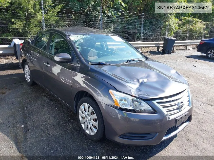 2014 Nissan Sentra Sv VIN: 3N1AB7APXEY314662 Lot: 40094123