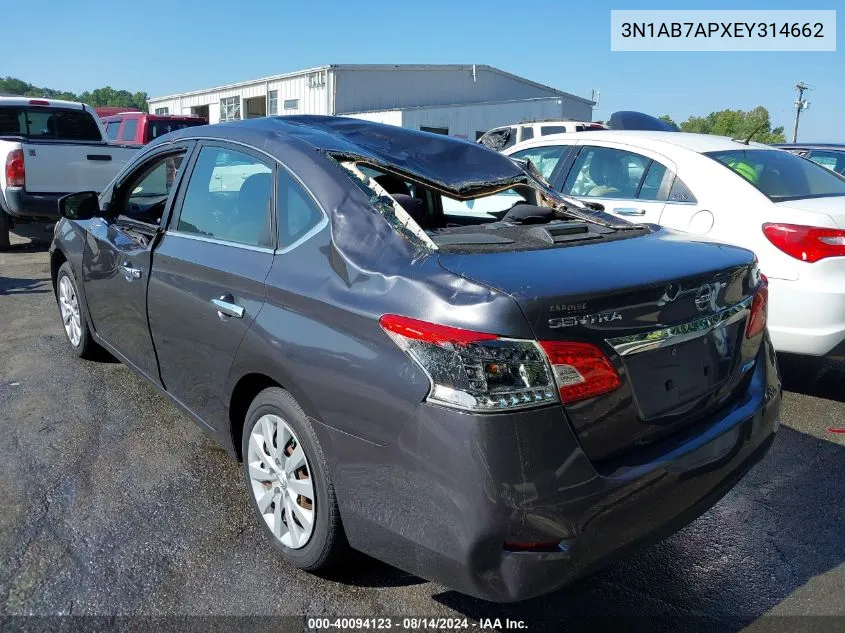 2014 Nissan Sentra Sv VIN: 3N1AB7APXEY314662 Lot: 40094123