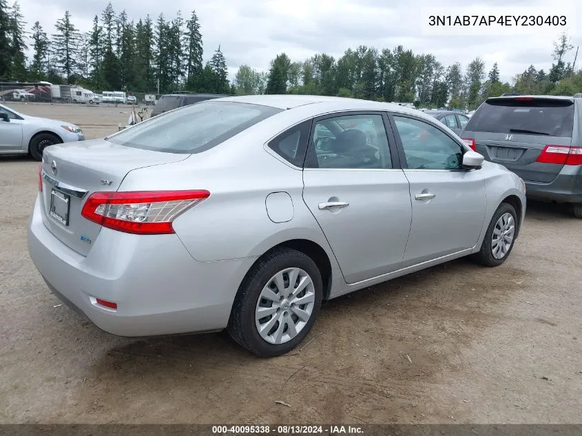 2014 Nissan Sentra Fe+ S/Fe+ Sv/S/Sl/Sr/Sv VIN: 3N1AB7AP4EY230403 Lot: 40095338