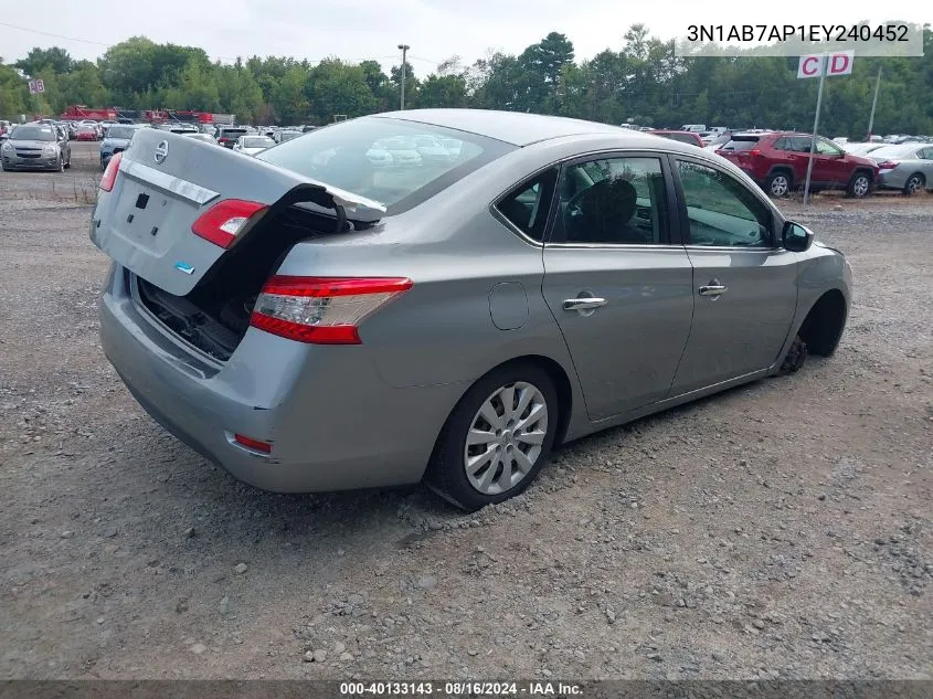 2014 Nissan Sentra S VIN: 3N1AB7AP1EY240452 Lot: 40133143