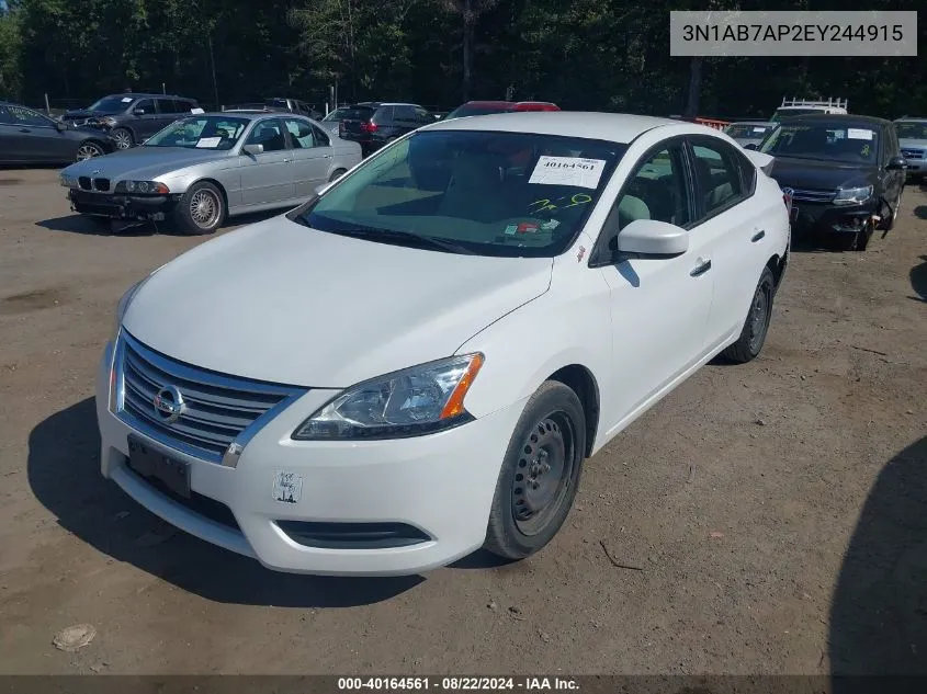 2014 Nissan Sentra Fe+ S/Fe+ Sv/S/Sl/Sr/Sv VIN: 3N1AB7AP2EY244915 Lot: 40164561