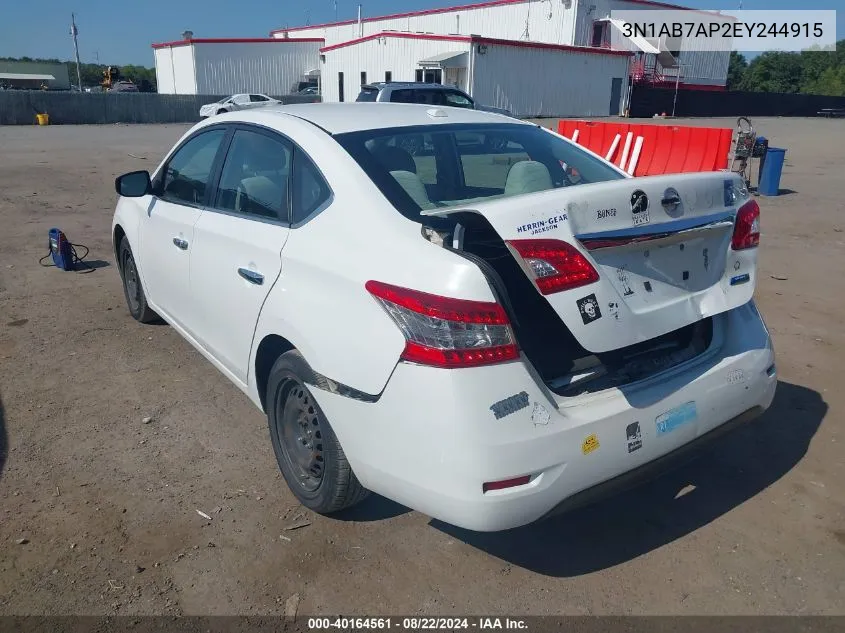 2014 Nissan Sentra Fe+ S/Fe+ Sv/S/Sl/Sr/Sv VIN: 3N1AB7AP2EY244915 Lot: 40164561