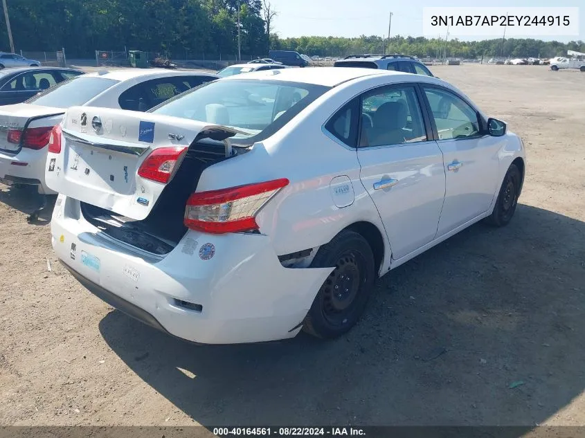 2014 Nissan Sentra Fe+ S/Fe+ Sv/S/Sl/Sr/Sv VIN: 3N1AB7AP2EY244915 Lot: 40164561