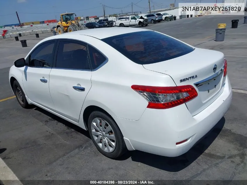 2014 Nissan Sentra Fe+ S/Fe+ Sv/S/Sl/Sr/Sv VIN: 3N1AB7APXEY261820 Lot: 40184398