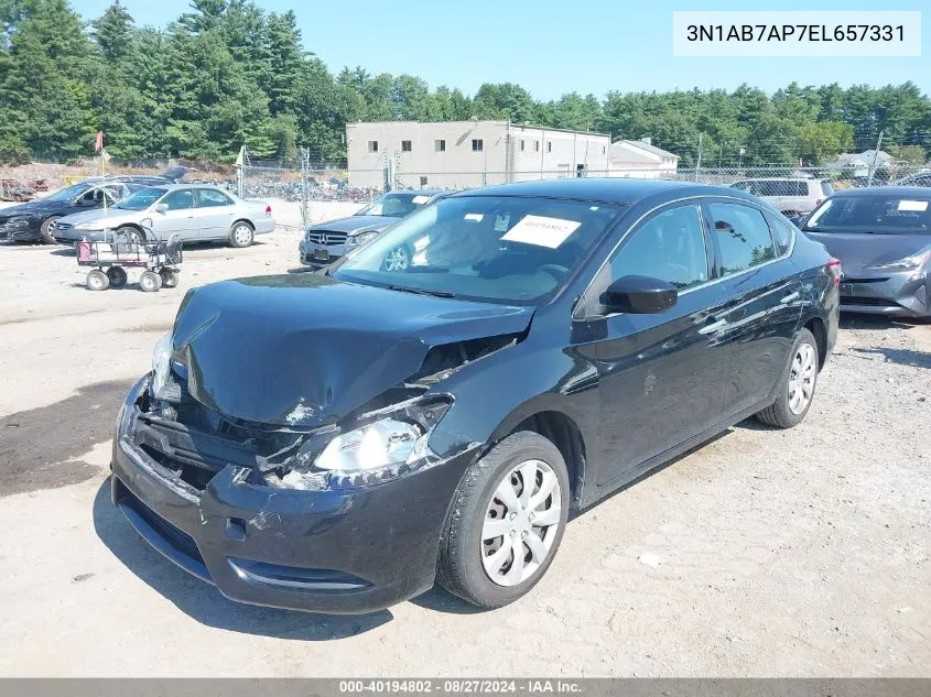 2014 Nissan Sentra Sv VIN: 3N1AB7AP7EL657331 Lot: 40194802