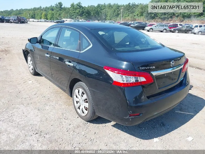 2014 Nissan Sentra Sv VIN: 3N1AB7AP7EL657331 Lot: 40194802