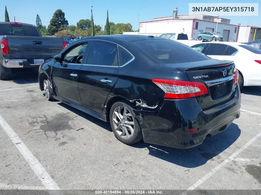 2014 Nissan Sentra Sr VIN: 3N1AB7AP5EY315718 Lot: 40194894