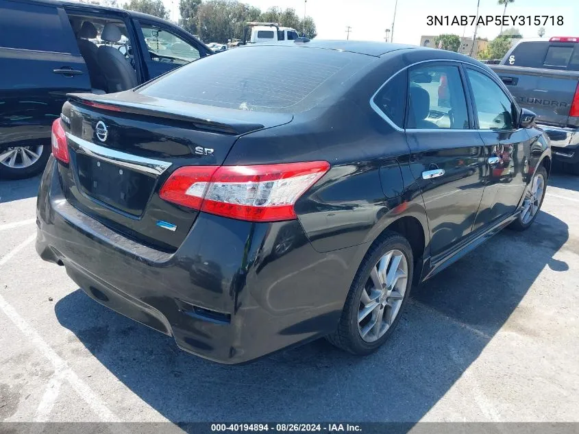 2014 Nissan Sentra Sr VIN: 3N1AB7AP5EY315718 Lot: 40194894