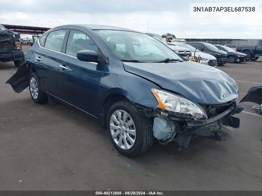 2014 Nissan Sentra S VIN: 3N1AB7AP3EL687538 Lot: 40213888