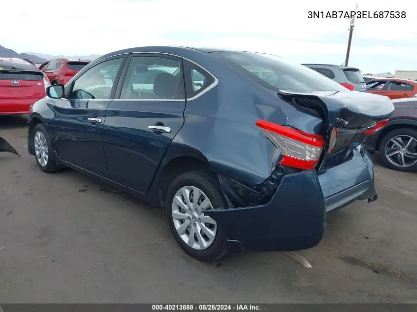 2014 Nissan Sentra S VIN: 3N1AB7AP3EL687538 Lot: 40213888