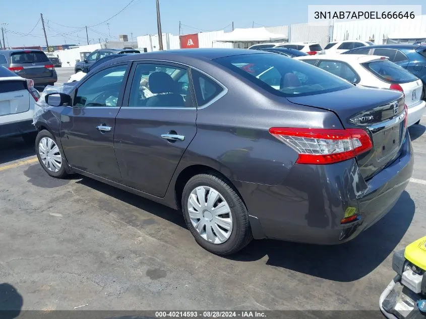 2014 Nissan Sentra Fe+ S/Fe+ Sv/S/Sl/Sr/Sv VIN: 3N1AB7AP0EL666646 Lot: 40214593