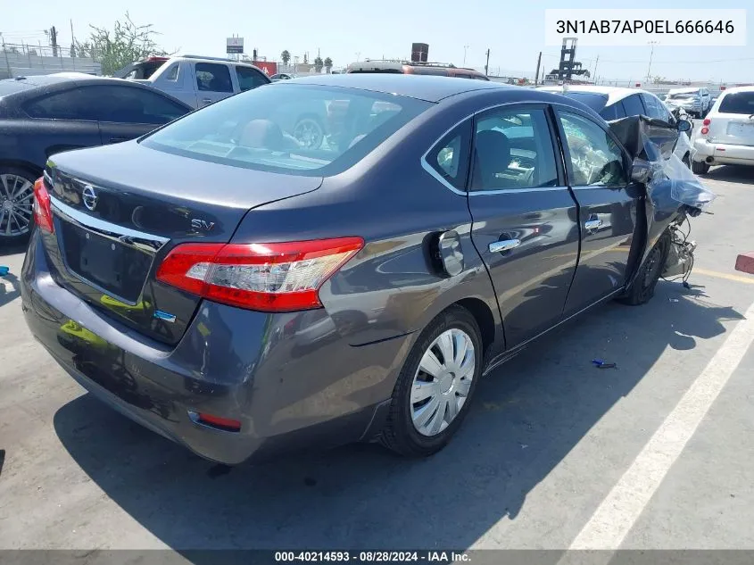 2014 Nissan Sentra Fe+ S/Fe+ Sv/S/Sl/Sr/Sv VIN: 3N1AB7AP0EL666646 Lot: 40214593