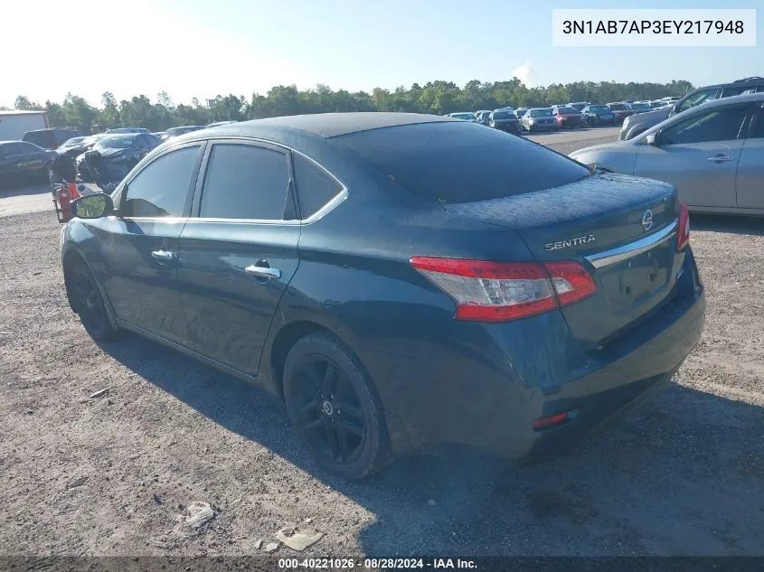 2014 Nissan Sentra Fe+ S/Fe+ Sv/S/Sl/Sr/Sv VIN: 3N1AB7AP3EY217948 Lot: 40221026