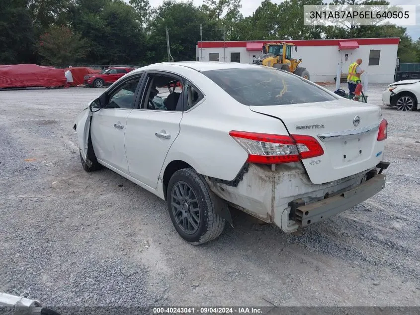 2014 Nissan Sentra Fe+ S/Fe+ Sv/S/Sl/Sr/Sv VIN: 3N1AB7AP6EL640505 Lot: 40243041