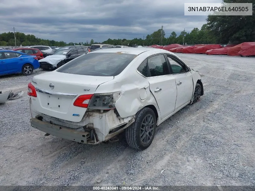 2014 Nissan Sentra Fe+ S/Fe+ Sv/S/Sl/Sr/Sv VIN: 3N1AB7AP6EL640505 Lot: 40243041