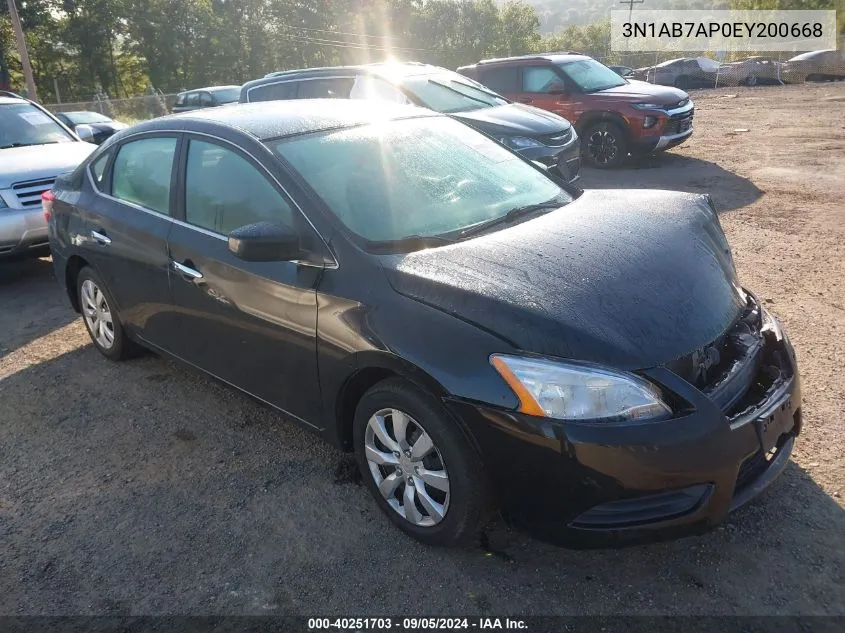 2014 Nissan Sentra S/Sv/Sr/Sl VIN: 3N1AB7AP0EY200668 Lot: 40251703