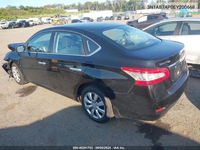 2014 Nissan Sentra S/Sv/Sr/Sl VIN: 3N1AB7AP0EY200668 Lot: 40251703