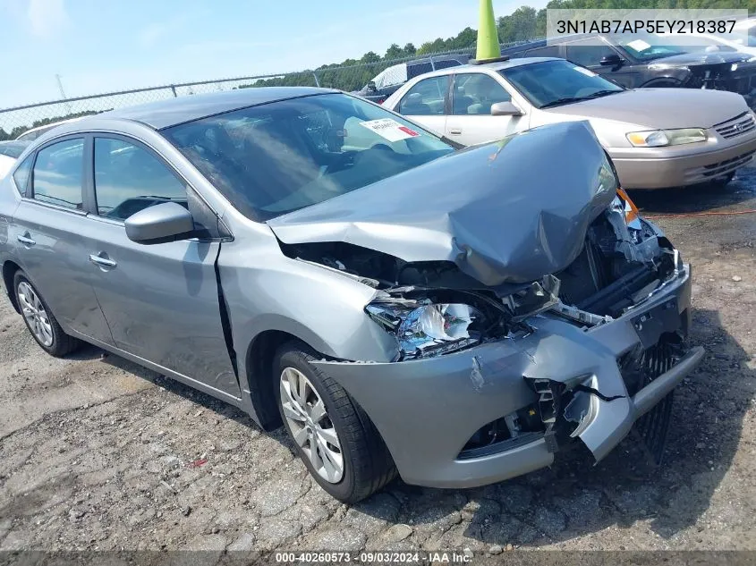 2014 Nissan Sentra Fe+ S/Fe+ Sv/S/Sl/Sr/Sv VIN: 3N1AB7AP5EY218387 Lot: 40260573