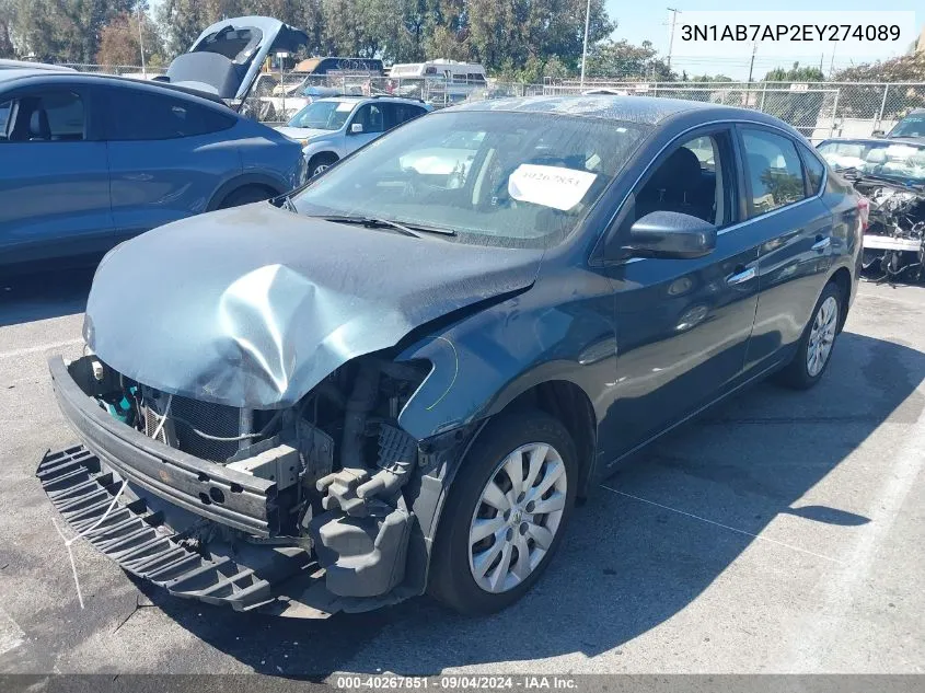 2014 Nissan Sentra S/Sv/Sr/Sl VIN: 3N1AB7AP2EY274089 Lot: 40267851