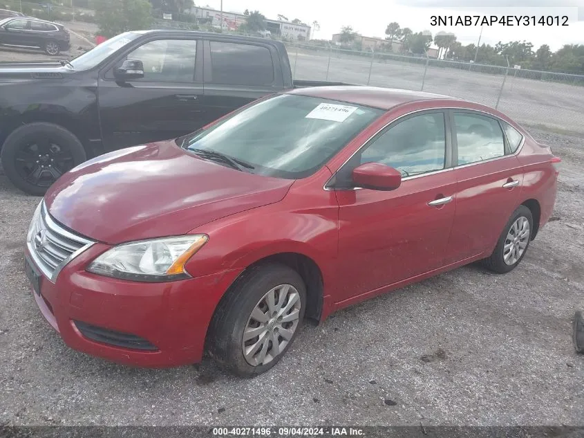 2014 Nissan Sentra S VIN: 3N1AB7AP4EY314012 Lot: 40271496