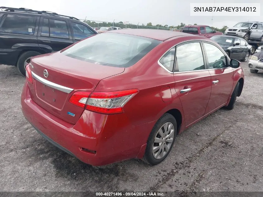 2014 Nissan Sentra S VIN: 3N1AB7AP4EY314012 Lot: 40271496