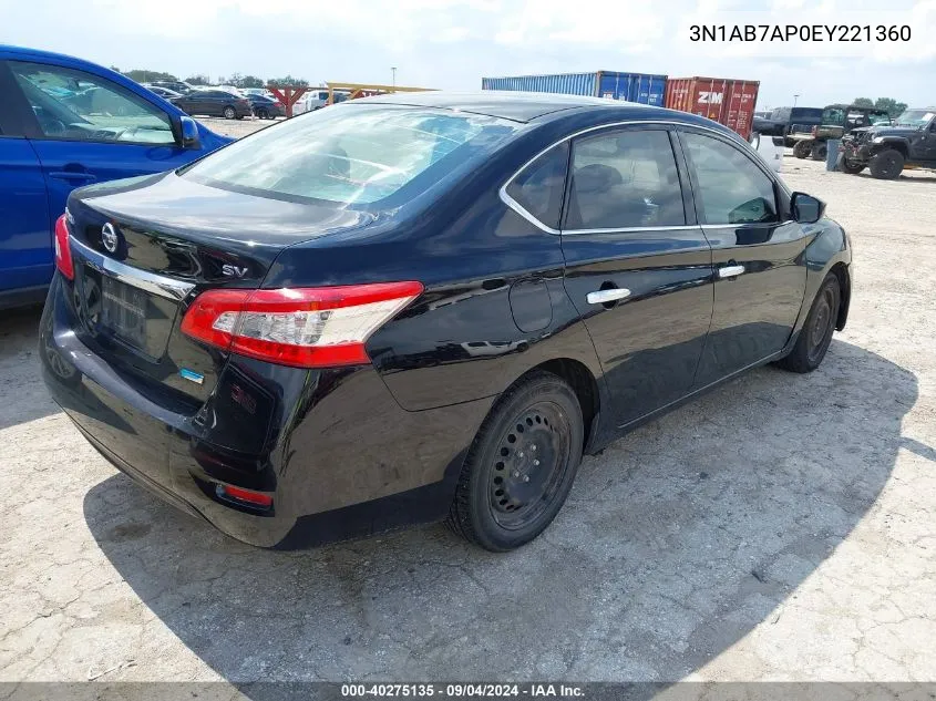 2014 Nissan Sentra Sv VIN: 3N1AB7AP0EY221360 Lot: 40275135