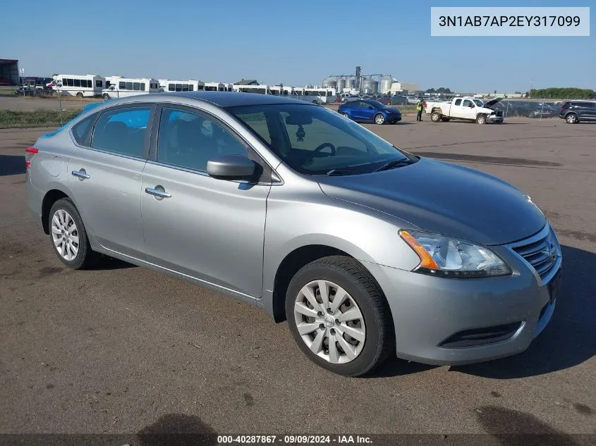 2014 Nissan Sentra Sv VIN: 3N1AB7AP2EY317099 Lot: 40287867