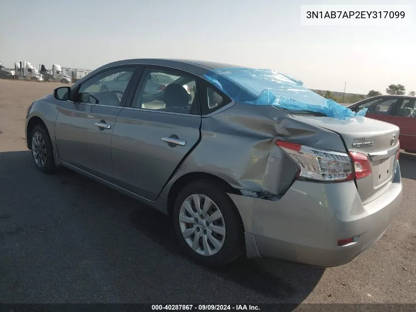 2014 Nissan Sentra Sv VIN: 3N1AB7AP2EY317099 Lot: 40287867