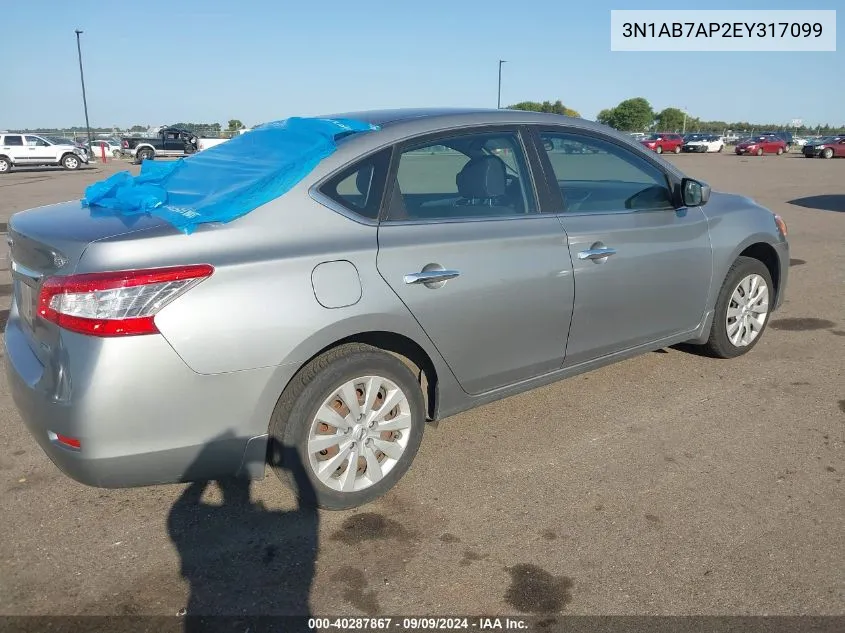 2014 Nissan Sentra Sv VIN: 3N1AB7AP2EY317099 Lot: 40287867