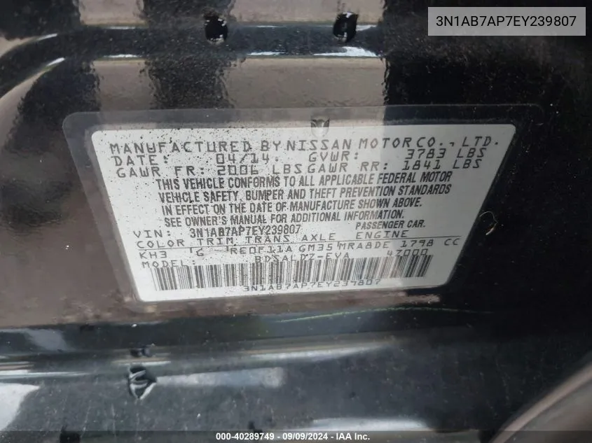 3N1AB7AP7EY239807 2014 Nissan Sentra Fe+ S/Fe+ Sv/S/Sl/Sr/Sv